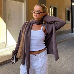 Djerf Avenue Brown Cardigan and White Tank Top